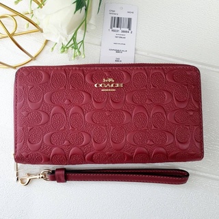 🎀 (สด-ผ่อน) กระเป๋าสตางค์ซิปรอบ หนังลายซีนูนแดง Cherry C7360 LONG ZIP AROUND WALLET IN SIGNATURE LEATHER