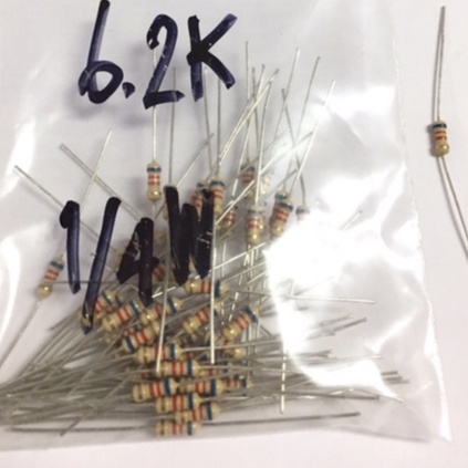 ตัวต้านทาน(รีซีสเตอร์ Resistor) 6.2K 1/4 W(ค่า 6.2 กิโลโอห์ม 1/4 วัตต์) ชุดละ10 ตัว ราคา 30 บาท