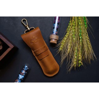 RPG Dice Potion Bag With Fantasy Dice Potion Flask Set: Tan Leather Single Potion Bag with Leather Stamped &amp; Dice Potion