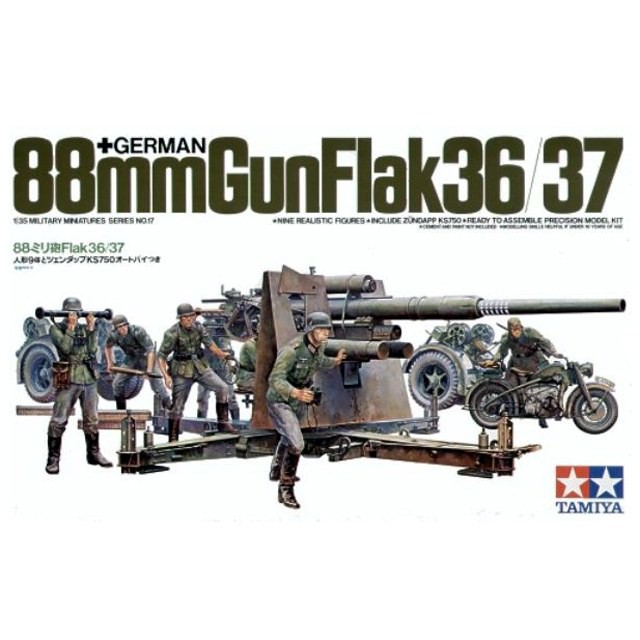 พลาสติก โมเดล ประกอบ TAMIYA สเกล 1/35 German 88mm Gun FlaK 36/37 (35017)