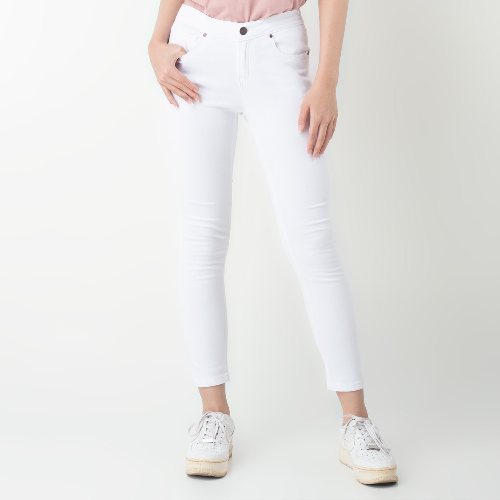 KATUN Benhill "Jiwon" กางเกงขายาวผู้หญิงเอวยางยืด ผ้าฝ้ายยืด สีขาว 02250-22127