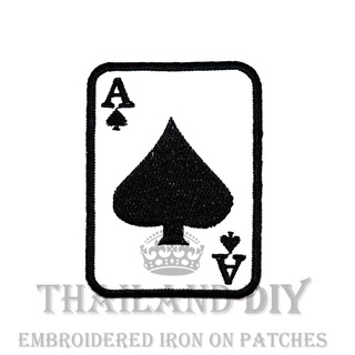 ตัวรีดติดเสื้อ ลายไพ่ หน้าไพ่ เอซ โพธิ์ดํา สัญลักษณ์ Ace of spades Poker card Patch งานปัก WOP DIY ตัวรีด อาร์มติดเสือ