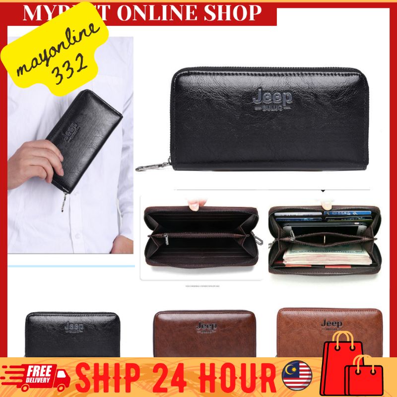 กระเป๋าสตางค์ผู้ชาย กระเป๋าสตางค์ซิปยาวผู้ชาย Jeep ขนาดใหญ่ Capity Jeep กระเป๋า Dompet lelaki กระเป๋