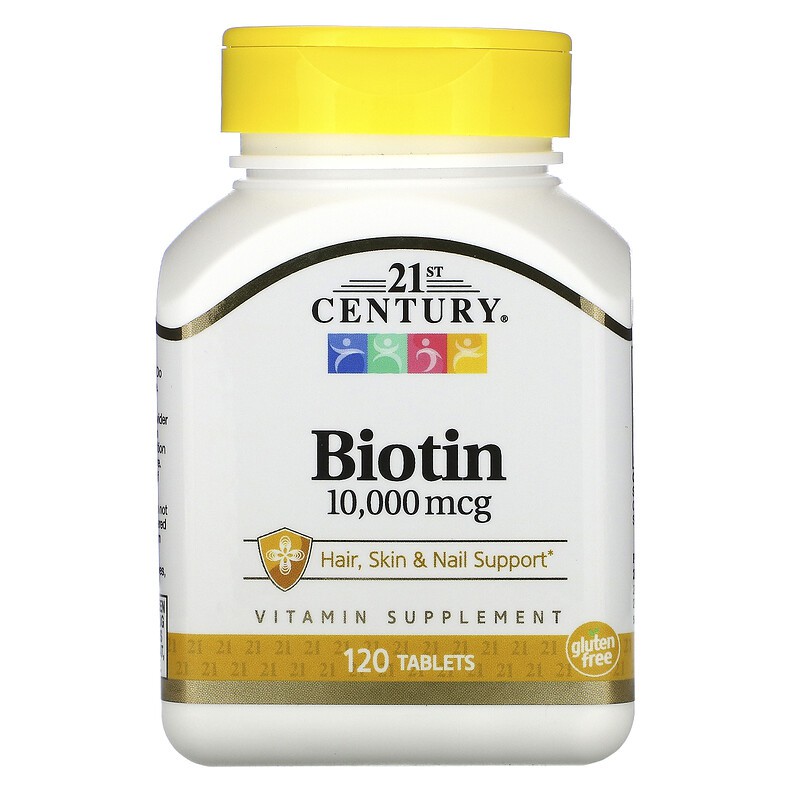 21st Century, Biotin, 10,000 mcg, 120 Tablets ไบโอติน บำรุงผม,เล็บ และผิวมีสุขภาพดี