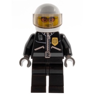 LEGO®Minifigure cty0102 Police - City Leather Jacket with Gold Badge, White Helmet, Trans-Black Visor, Orange Sunglasses