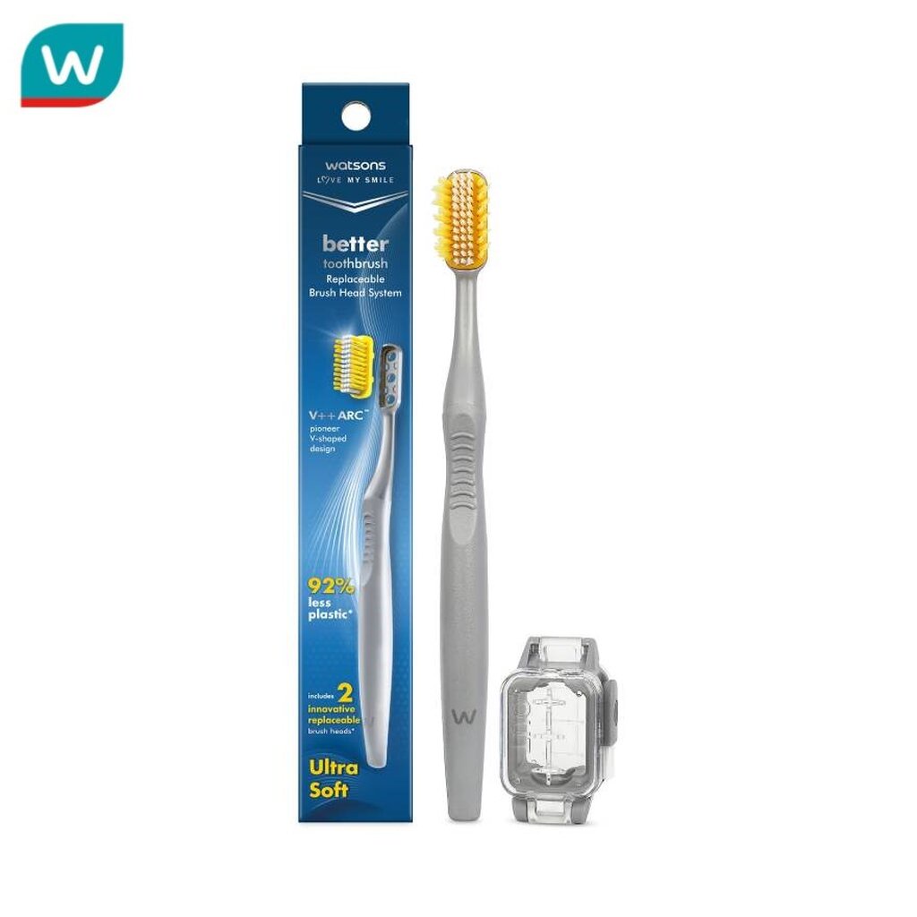 Watsons วัตสันเบทเทอร์ทูธบรัช แปรงสีฟันรักษ์โลกเปลี่ยนหัวแปรงได้ (1ด้าม + หัวเปลี่ยน 2 ชิ้น).