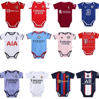 ชุดรอมเปอร์ ลาย Liverpool MU Arsenal Real Madrid PSG Bayern Munich Chelsea Barcelona Juve Milan maillot de foot สําหรับเด็กทารกแรกเกิด