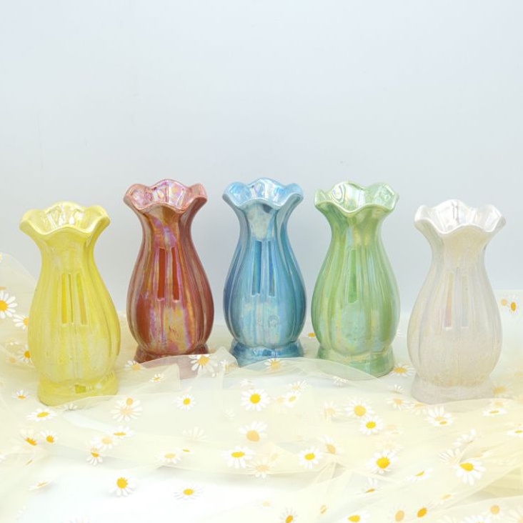 {ขนาด สูง 6.5"} แจกันมุก เซรามิค มีให้เลือก 5 สี ฟ้า เขียว เหลือง น้ำตาล ครีม