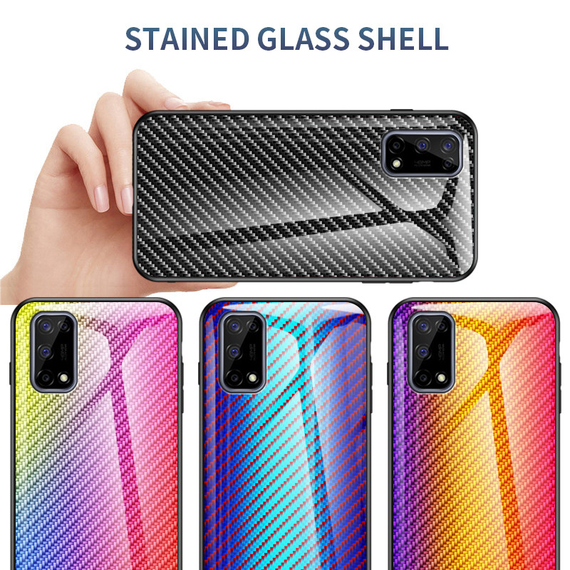 เคสโทรศัพท์ Realme X7 Pro 5G Casing Carbon Fiber Pattern Glass Back Cover Soft Frame Anti-scratch Phone Case for RealmeX7Pro 5G
