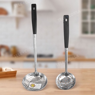   กระบวยมีรู สแตนเลส ด้ามจับพลาสติก 1 ชิ้น มี 2 ขนาดให้เลือก รุ่น Stainless-steel-dipper-spoon-holes-00h-T2-S-L