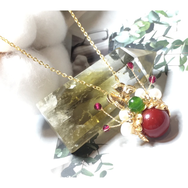 Rantai Kristal Suasa Emas 14k Gold Plated Necklace Red Carol Dao Ma Dan Necklace 14K Gold Red Microf