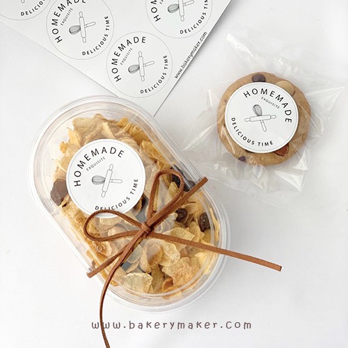 สติกเกอร์ Homemade Delicious time กลม 24 ดวง Sticker โฮมเมด สีขาว สีดำ