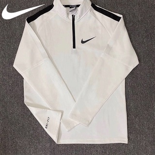 Nike ของแท้ 100% เสื้อกันหนาวแขนยาวลําลอง มีซิปครึ่ง ระบายอากาศ ดูดซับความชื้น สําหรับผู้ชาย และผู้หญิง เหมาะกับการเล่นกีฬากลางแจ้ง