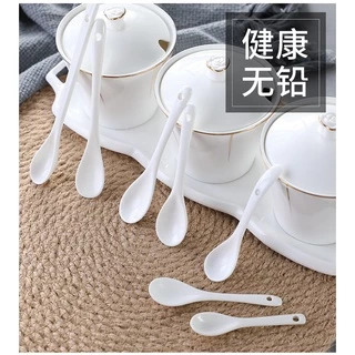 เซรามิกสีขาวด้ามยาวสีขาวกวนช้อนช้อนกาแฟเซรามิกน้ําผึ้งช้อนกวนช้อนปรุงรสครัวเรือนมินิเล็กด้ามสั้นเกลือขนาดเล็กปรุงรส สปอ