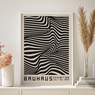 Bauhaus ภาพประกอบนามธรรม ลายคลื่น ผ้าใบ ภาพวาด นิทรรศการ วินเทจ โปสเตอร์ สีดํา บ้าน ผนัง ศิลปะ รูปภาพ