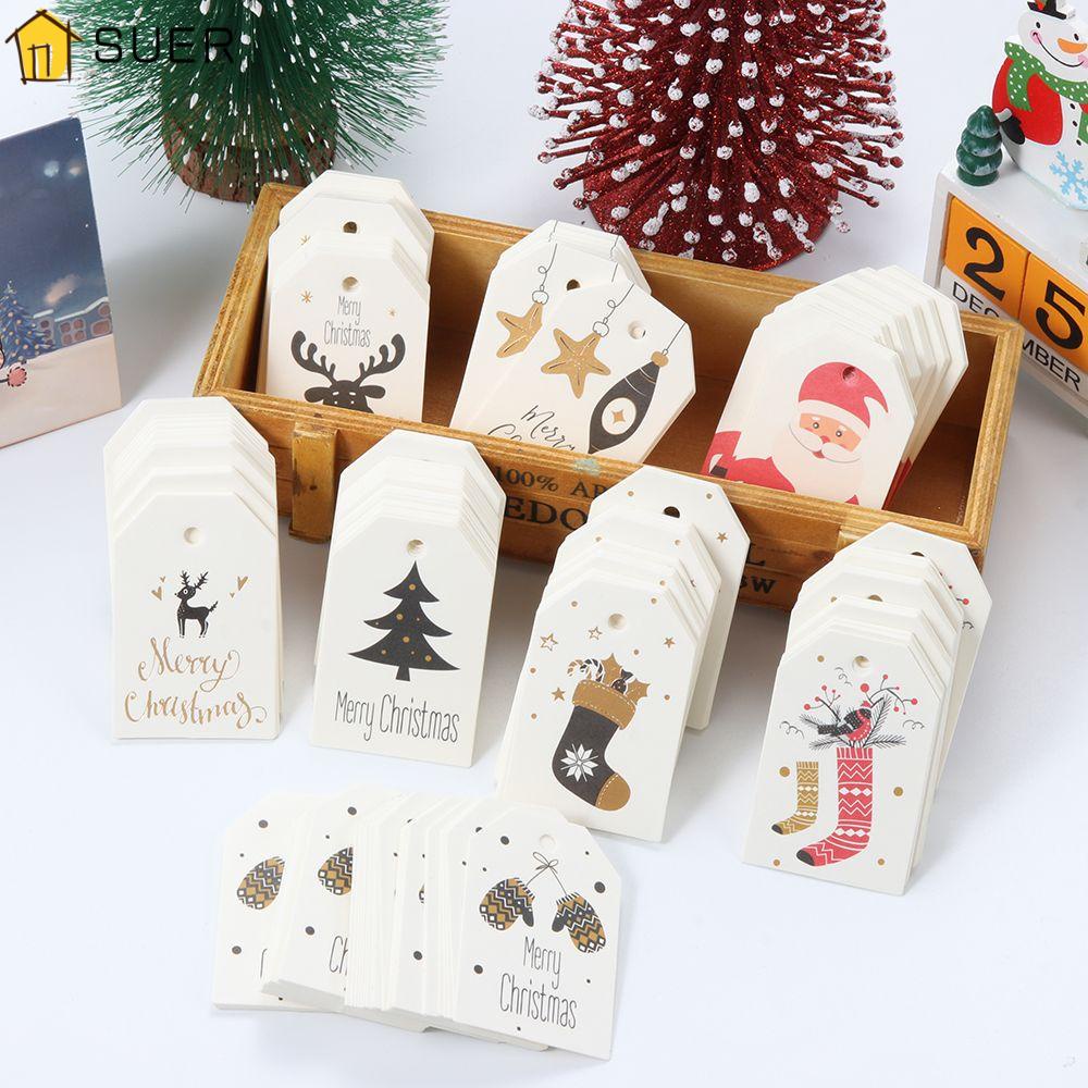 SUER 50PCS Party Cards Hang Tags Santa Claus Gift Wrapping Kraft Tag ...