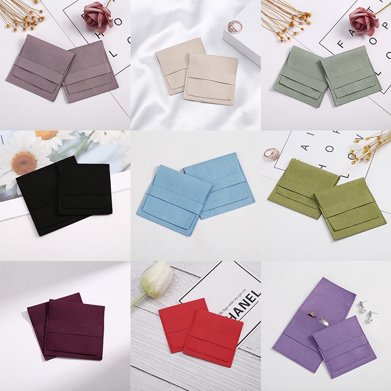 10 ชิ้น / เซต หนังกลับ ไมโครไฟเบอร์ ถุงกํามะหยี่ ฝาพับ ลูกปัด เครื่องประดับ กระเป๋า ใส่บัตร