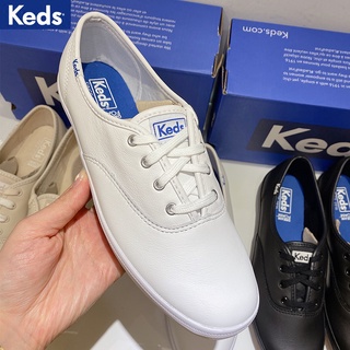 KEDS รองเท้าผ้าใบลําลอง หนังวัวแท้ ปากตื้น เข้ากับทุกการแต่งกาย สีขาว สไตล์เกาหลี แฟชั่นคลาสสิก สําหรับสตรี