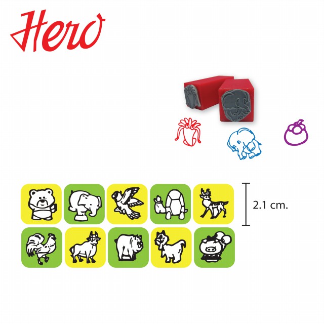 Hero ตรายางรูปสัตว์ 10 ลาย ขนาด 2.0 cm. 1 ชุด