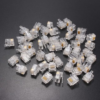 อุปกรณ์ปลั๊กเชื่อมต่อสาย RJ12 Tel ADSL Modular Plug 6P6C Solid Connector 50 ชิ้น