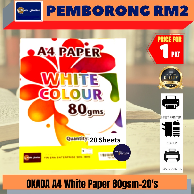 (RM2) OKADA A4 Paper 80gsm - (20s) / A4 Paper / Copier Paper / A4 Paper 80gsm / A4 Paper