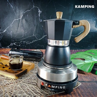 (Kamping) เตาไฟฟ้า และ หม้อต้มกาแฟ  สีดำ 150 ml. moka pot สไตล์อิตาลี