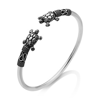 Suvani Jewelry -925 Oxidized Sterling Silver Tribal Sea Turtle  Unisex Cuff Bangle กำไลเต่าทะเลเงินแท้925%