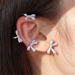 เครื่องประดับแฟชั่นสตรีต่างหูตะขอคริสตัลโบว์ Rhinestone 1 ชิ้น