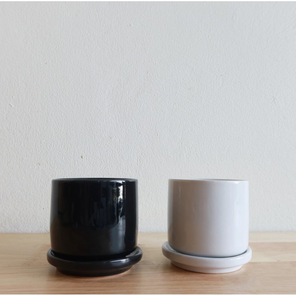 กระถางเซรามิกทรงกลม เคลือบเงา ขนาด 2.5นิ้ว พร้อมจานรอง