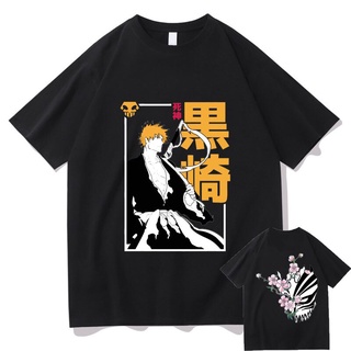 T-shirt  เสื้อยืด ผ้าฝ้าย 100% พิมพ์ลายการ์ตูนอนิเมะ Bleach Kurosaki Ichigo สไตล์ญี่ปุ่น แฟชั่นฮาราจูกุ สําหรับผู้ชาย LH