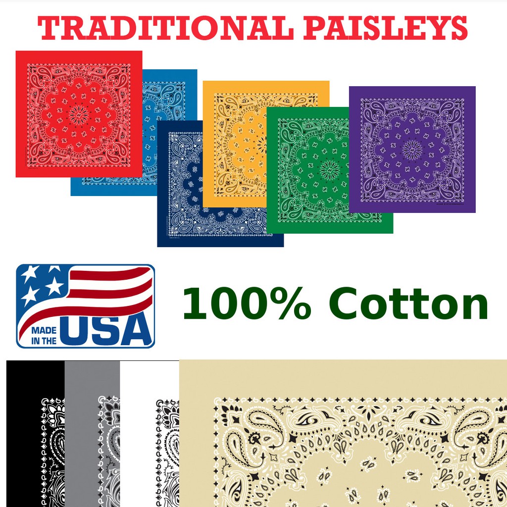 The Bandana Co USA-Made Bandanas 56x56cm 100% Cotton - Traditional Paisley 22x22 นิ้ว