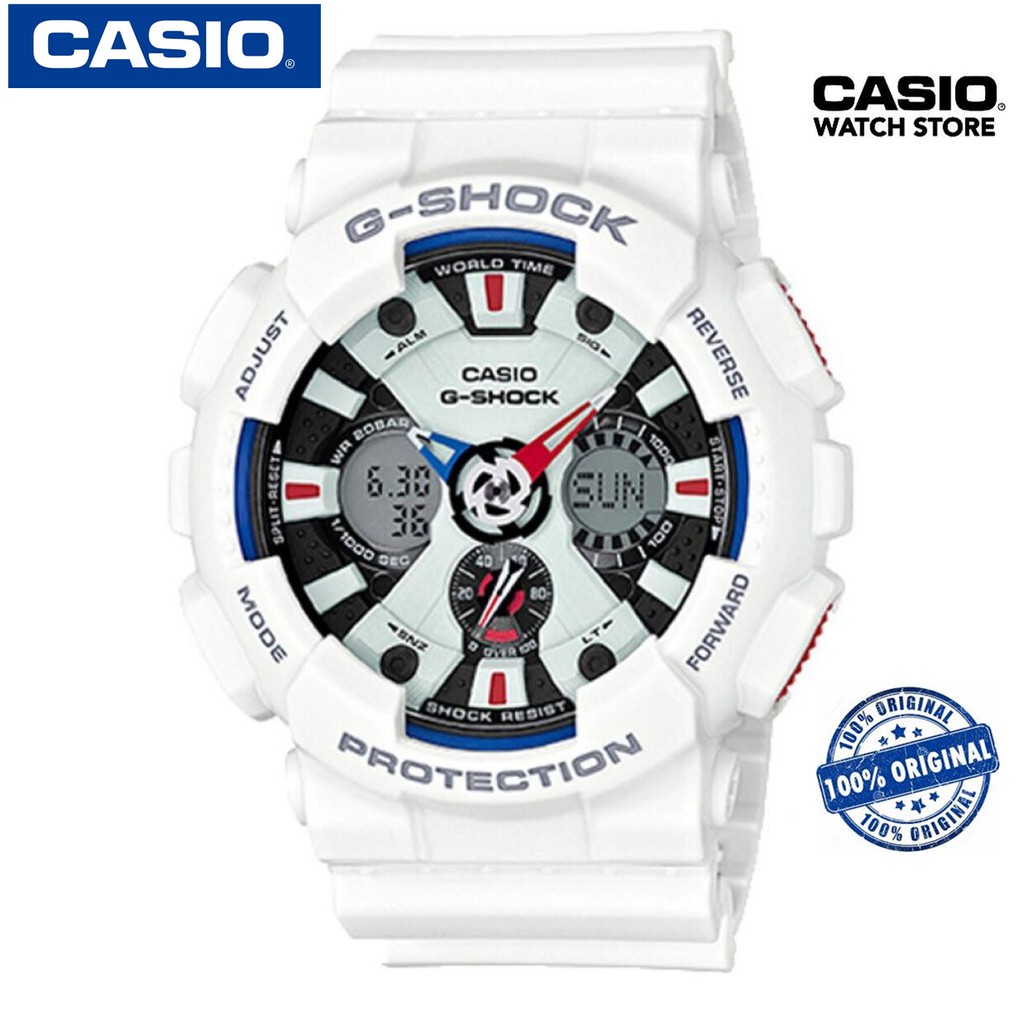 Casio G-SHOCK นาฬิกาข้อมือผู้ชาย สายเรซิ่น รุ่น GA-120TR-7A สีขาว（ของแท้100% )