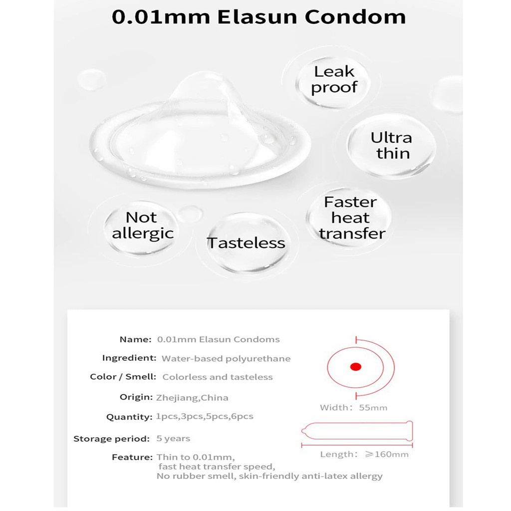 ผลิตภัณฑ์ทางเพศ Okamoto ELASUN 001 Condom 55mm Polyurethane ถุงยางอนามัยบางพิเศษ 0.01ถุงยางอนามัย ขนาด 54-56 ใส่ได้ (1กล