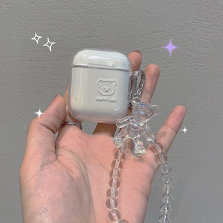 เคสหูฟังบลูทูธไร้สาย ลายหมีคริสตัล พร้อมสายโซ่คล้อง สําหรับ airpods 1st 2 3