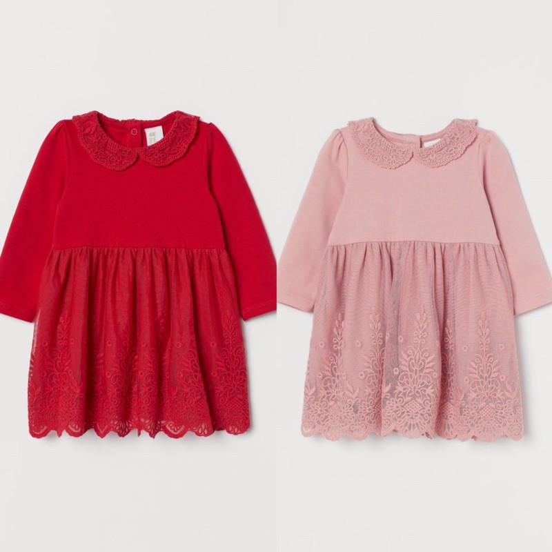 [ATH] H&M เดรสลูกไม้คอปกบัวแท้สําหรับเด็กผู้หญิง