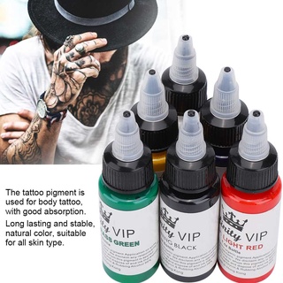 Tattoo Ink หมึกสีติดทนนานอุปกรณ์เสริมสําหรับสักกึ่งถาวร 6 ชิ้น