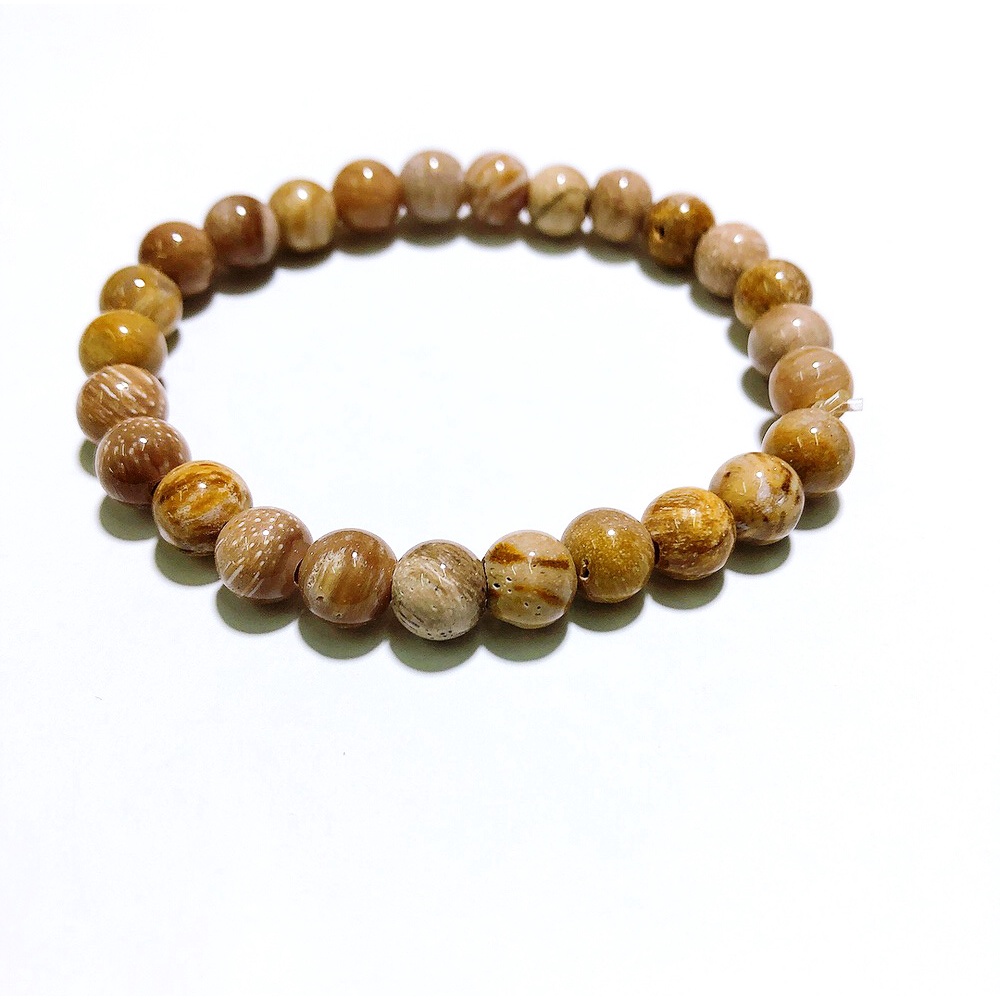 Petrified wood พร้อมส่ง กำไลหิน เม็ดน่ารัก ไม้กลายเป็นหิน