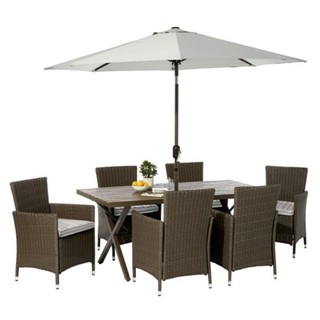 Table and chairs set 6-SEAT STEEL PATIO SET WITH PARASOL SPRING FLORENCE GRAY Outdoor furniture Garden decoration access