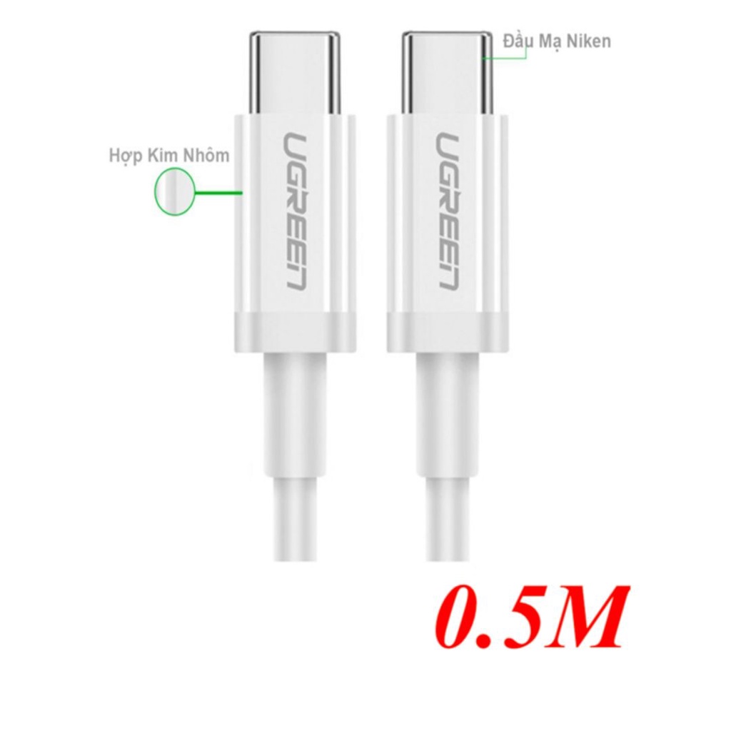 Ugreen 80369 สายชาร์จเร็ว USB-C 2.0 2 หัว ยาว 0.5M 100W 5A สีขาว US300