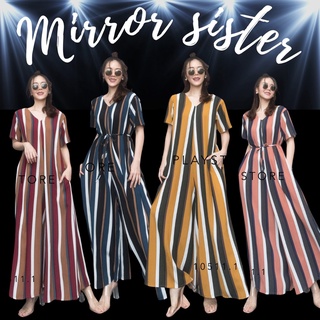 MiRRoRSiSTER’s Salva Stripe PLAYSuiT #10511.1 ชุดจัมพ์สูทกางเกงขาบาน Jumpsuitขาบาน จั้มสูทลายทาง ชุดขาบาน ชุดลายทาง