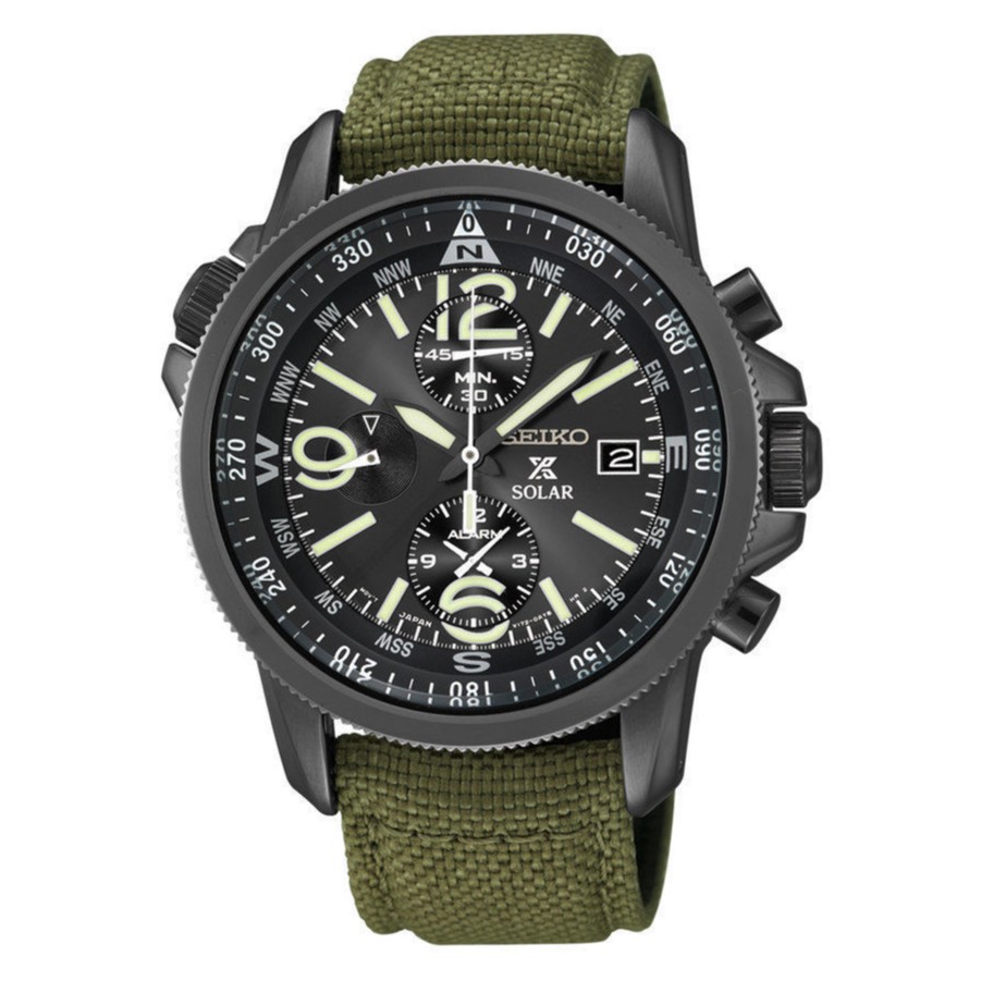 SEIKO Prospex Solar Alarm Chronograph นาฬิกาข้อมือผู้ชาย สายผ้าสีเขียว รุ่น SSC295P1