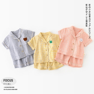 2021 Summer Baby Outer Wear Pajamas Short-sleeved Plaid Sleeping Set Sleeping Wear