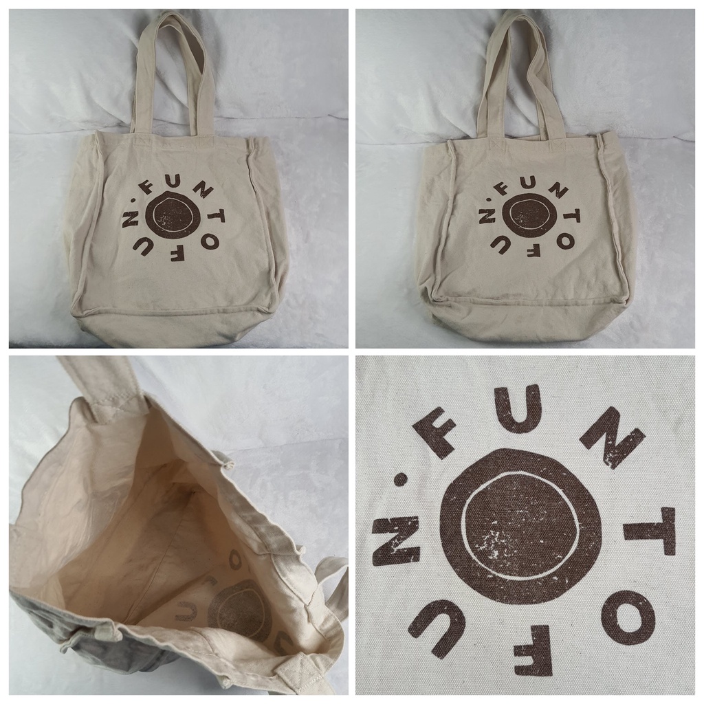 กระเป๋าผ้ามือสอง ญี่ปุ่น JP (99 บาท) : FUN to FUN สีผ้าดิบ: ทำความสะอาดแล้ว พร้อมใช้งาน