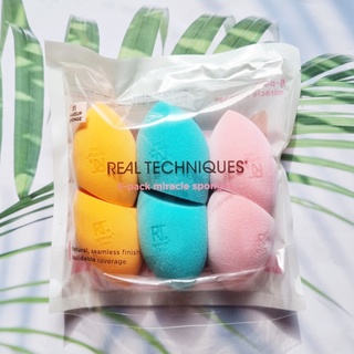 (Real Techniques®) 6-Pack Miracle Sponges เรียลเทคนิค ฟองน้ำแต่งหน้า Complexion + Airblend + Powder Sponge ฟองน้ำไข่