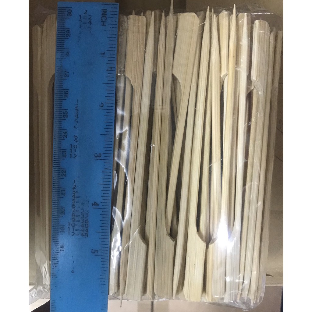 ไม้เสียบเนื้อย่างแบบชายธงเสียบอาหาร พายปลายธง ชายธงแบบมีด้ามจับ ไม้ไทย100%
