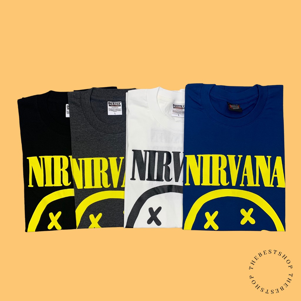 เสื้อวง Nirvana เสื้อวงวินเทจ เนอวาน่า เนอวาน่ายิ้ม ลายสวย สกรีนหน้าหลัง  มีทั้งหมด 4 สี | Shopee Thailand