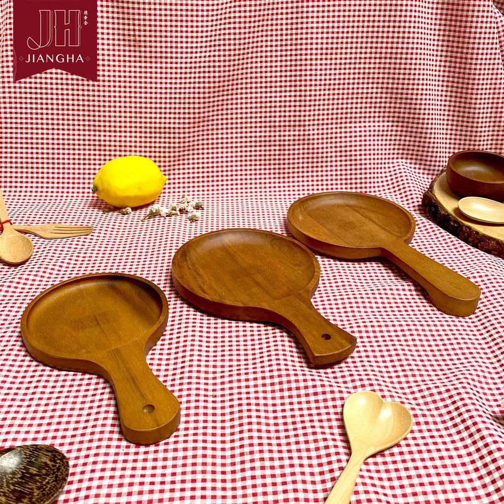 จานไม้กลมลึก มีด้ามจับ (3 ขนาด) ไม้ฉำฉา - รูปที่ 2