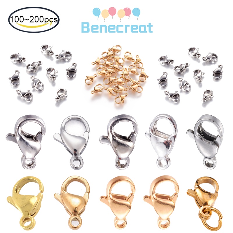 Benecreat ตะขอก้ามปู สเตนเลส 304 ชุบทอง ยาว 9 มม. ถึง 16 มม. สําหรับนกแก้ว 100 ชิ้น~200 ชิ้น