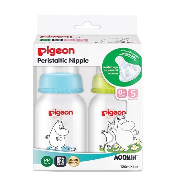 Pigeon พีเจ้น ขวดนม RPP Moomin 4 oz. คอแคบ พร้อมกับจุกนมเสมือนนมมารดา P2 / P4
