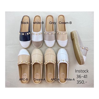 Pearly slipon| รองเท้าแตะผู้หญิง เปิดส้น  ประดับไข่มุก